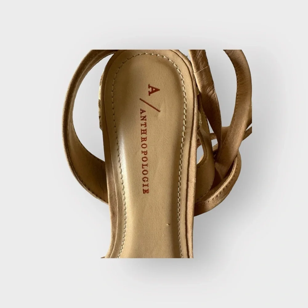 Anthropologie Tabitha Light‎ SandAnkle Strappy Block Heel Shoe Sz 40